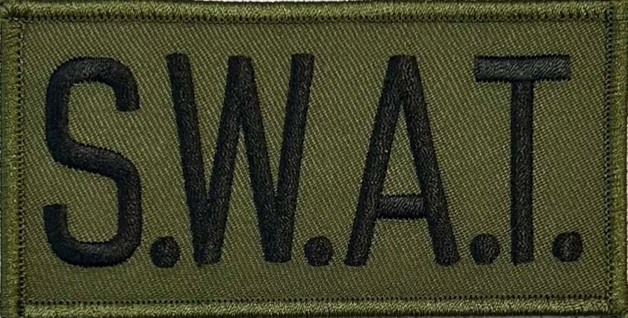 S.W.A.T. ID PATCH - 4"W X 2"T - BLACK ON OD GREEN - VELCRO.